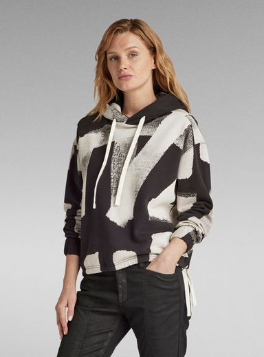 Calligraphy Allover Loose Hooded Sweater